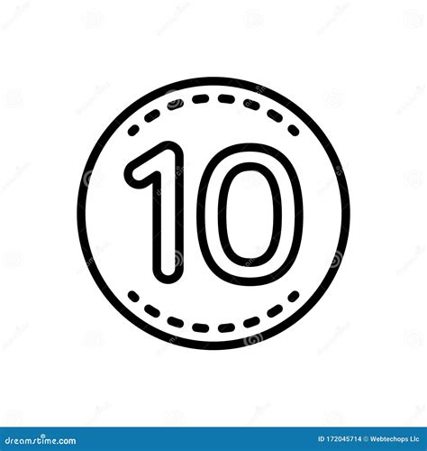 Black Line Icon For Ten Number And Label Stock Vector Illustration
