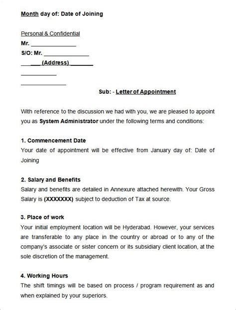 Employee job joining appointment letter confirmation for malaysia cover templates letter templates free lettering lettering download. Sample System Administrator Appointment Letter Appointment ...