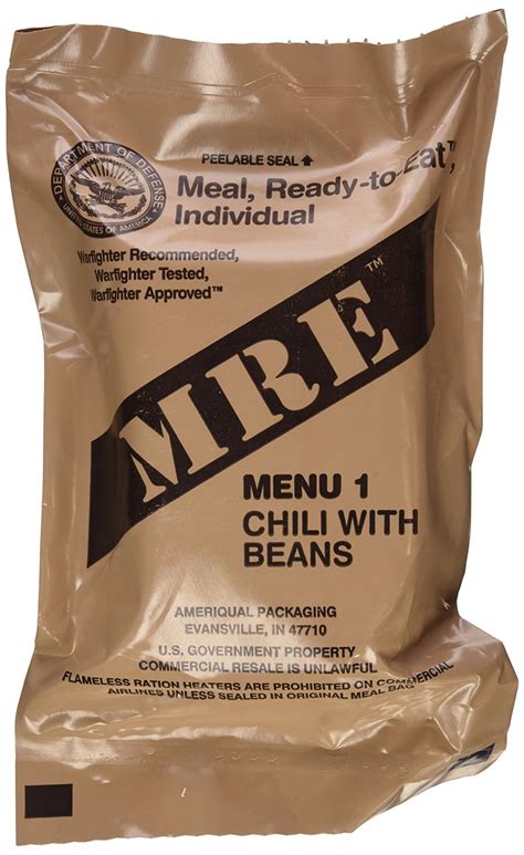Buy Us Mre Meal Ready To Eat Army Ration Epa Assorted Menus Chili With Beans Online At