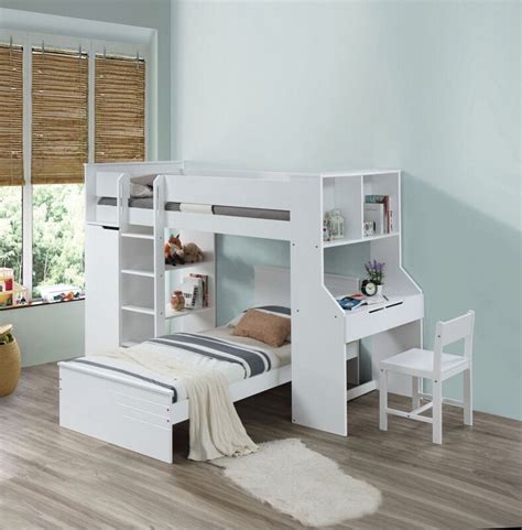 Choose a full or twin loft bunk with desk underneath. Acme 38060 Harriet bee fallinerlia ragna white finish wood ...