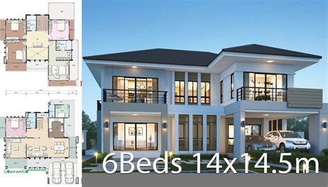 House Design Plan 14x145m With 6 Bedrooms Bungalow House Design