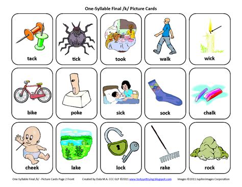 Testy Yet Trying Final K Free Speech Therapy Articulation Picture Cards