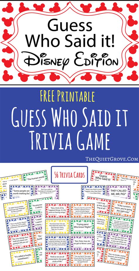 There are 39 disney movie trivia for sale on etsy, and they cost $4.27 on average. Free Printable Guess Who Said It: Disney Edition ⋆ The ...