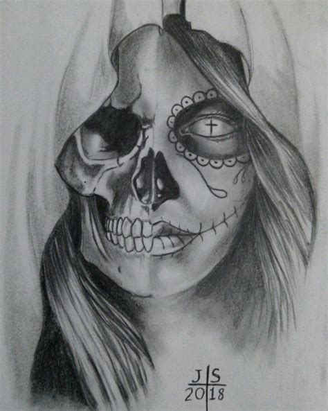 Skull Drawing Woman Face Tattoo