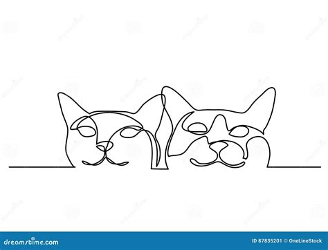 Continuous Line Drawing Of Two Happy Cats Stock Vector Illustration