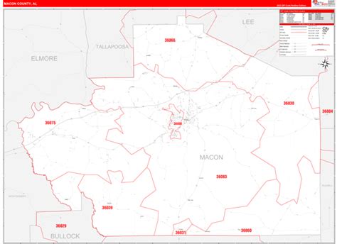 Macon County Al Zip Code Wall Map Red Line Style By Marketmaps Mapsales