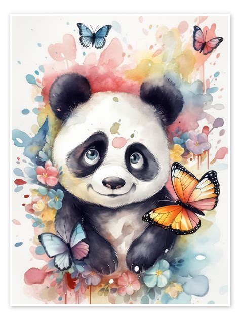 Little Panda In The Butterfly Garden Print By Dolphins Dreamdesign