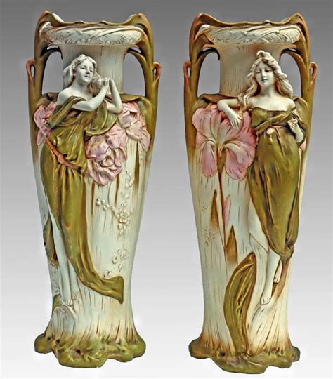 Proantic Royal Dux Pair Of Large Art Nouveau Vases