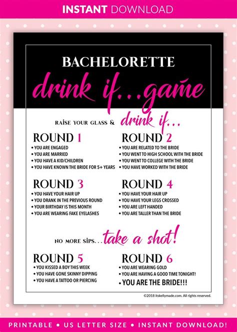Bachelorette Party Games Drink If Game Printable Etsy Bachelorette