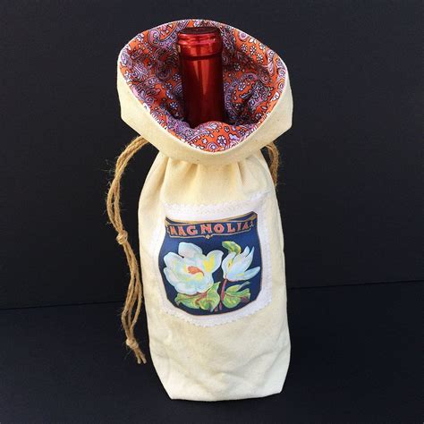 Wine T Bag Tote Great Hostess T Made From Upcycled Material With Vintage Magnolia Floral
