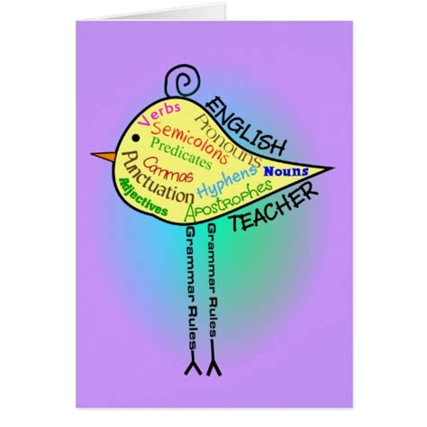 E gift cards for teachers. English Teacher "Grammar Bird" Gifts Cards | Zazzle