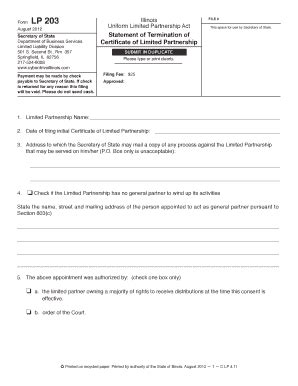 Important areas  if partnership agreement is silent, then the rights of the partners are implied into the. Fillable Online Print Form LP 203 Illinois Uniform Limited ...
