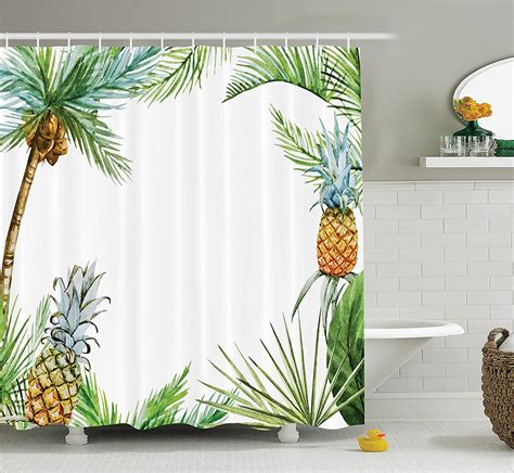 Pineapple Decor Shower Curtain Set Watercolor Tropical