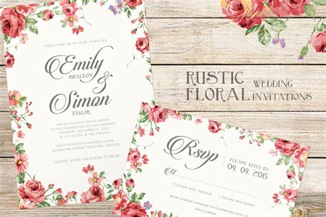 Rustic Floral Wedding Invitations Design Template Place