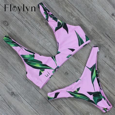 Aliexpress Com Buy Floylyn Leaf Printing Women Sexy Push Up Bikini