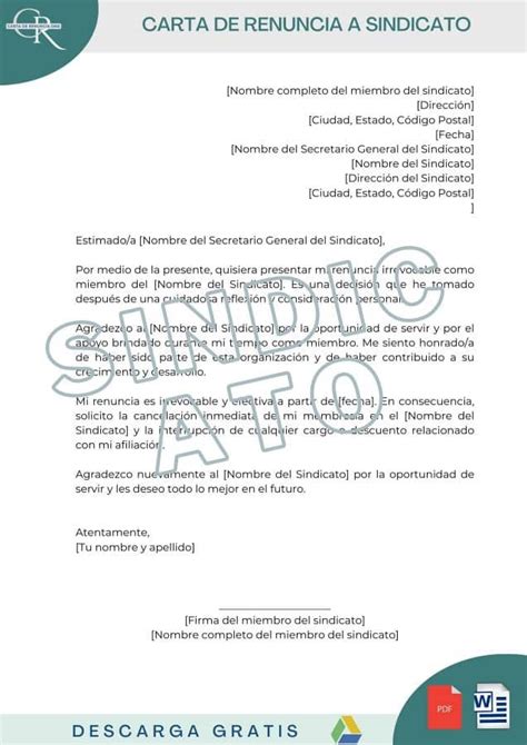 Modelos De Carta De Renuncia A SINDICATO En Word PDF