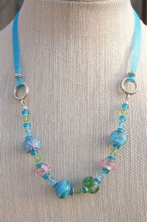 Lampwork Necklace Glass Bead Jewelry Turquoise Necklace