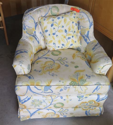 Blue velvet and satin floral armchair. Furniture - Yellow and Blue Floral Patterned Armchair ...