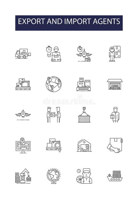 Customs Line Vector Icons And Signs Cargo Business Export Freight