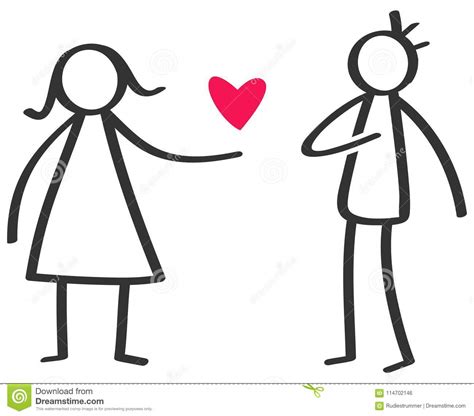 Simple Black And White Stick Figure Woman Giving Love Red