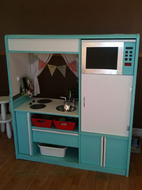 The online kitchen planner works with no download, is free and offers the possibility of 3d kitchen planning. Kids play kitchen made from a TV stand | Entertainment ...