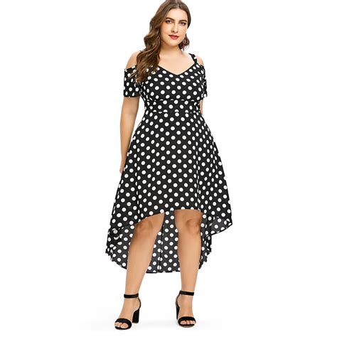 4xl Plus Size Polka Dot Maxi Dress V Neck Empire Waist Open Shoulder Short Sleeves Asymmetrical