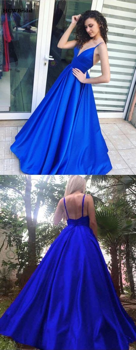 A Line Spaghetti Straps Royal Blue Satin Prom Dress With Pleats Royal Blue Prom Dresses Royal