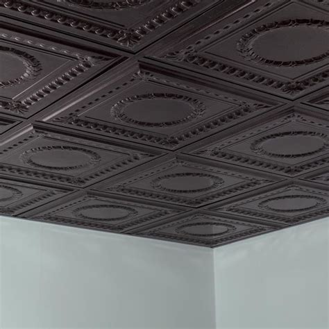 Calculate the size of the dropped ceiling edge tile sizes in millimetres based on running a cross bar or a row of tiles through the centre of the ceiling. Fasade Ceiling Tile-2x2 Suspended-Rosette in Smoked Pewter ...