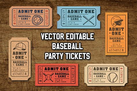 Vector Editable Baseball Tickets Sports Illustrations Creative Market