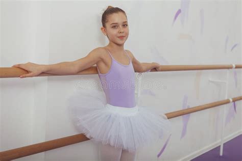 Gorgeous Young Girl Ballerina Practicing At Dance Studio Stock Image