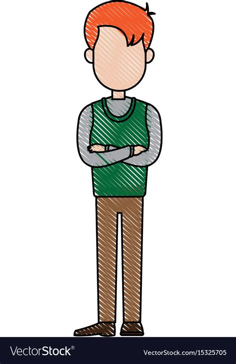 Drawing Cartoon Man Standing Character Male Vector Image