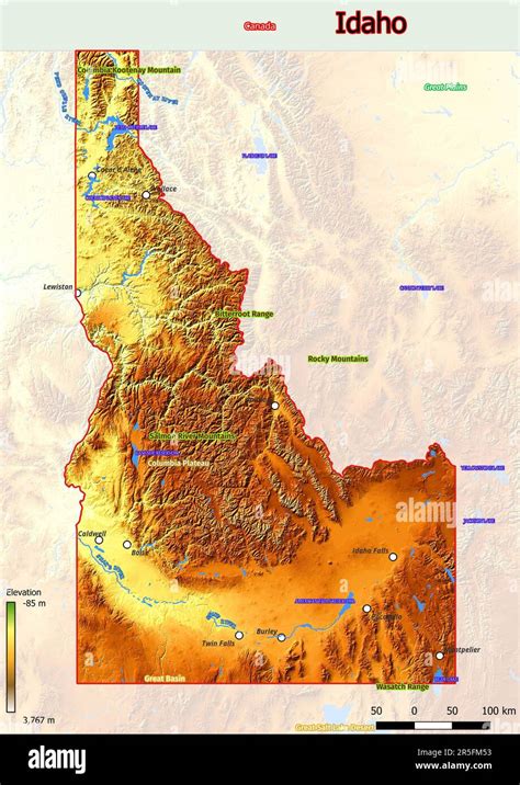 Physical Map Of Idaho Shows Topography Such As Mountains Hills Plains