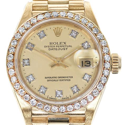 Rolex Ladys Yellow Gold Diamond Datejust Wristwatch Ref 69138 At