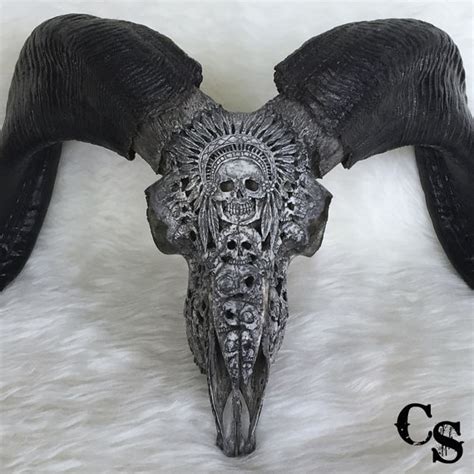 Hand Carved Ram Skull Head Indian Chief Skull Design Animal Skull