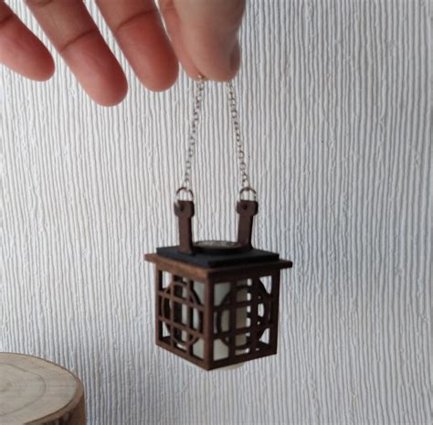 112 Dollhouse Miniature Hanging Lantern Light In Solid Walnut Japanese