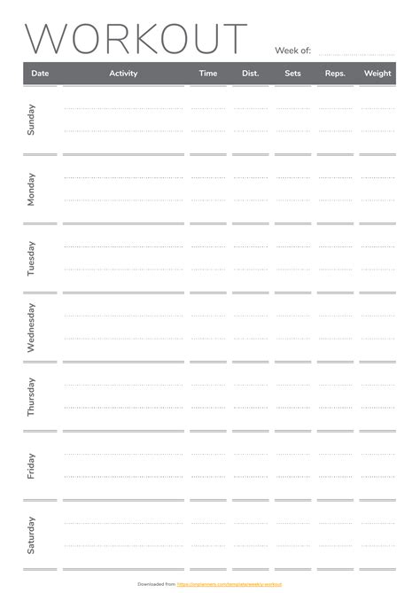 Printable Weekly Workout Template Pdf Download Workout Template