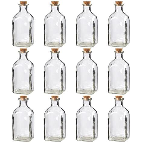 Juvale Clear Glass Bottles With Cork Lids 12 Pack Of Small Transparent
