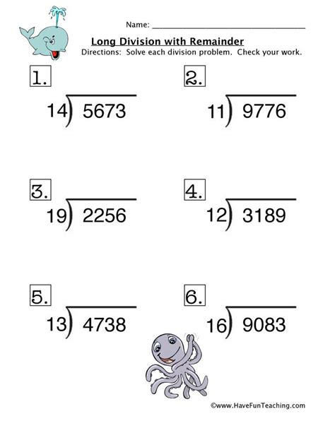 Long Division With Remainder Worksheet Have Fun Teaching Division