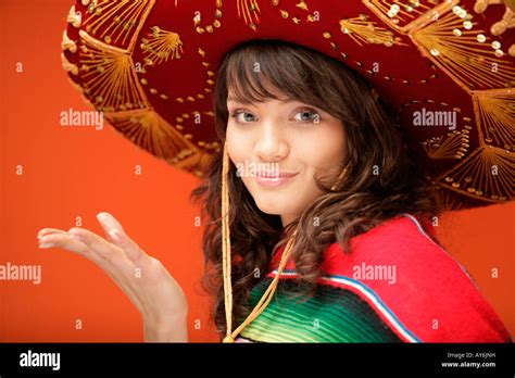 Young Mexican Woman Wearing Sombrero Stock Photo Alamy