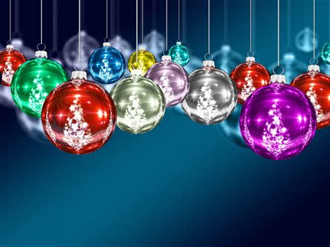 Christmas Decorations Colorful Balls Blue Desktop