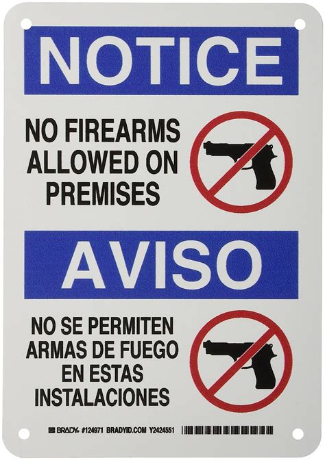 Brady 124971 Bilingual Sign Legend No Firearms Allowed On Premises