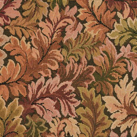 Burgundy Brown And Green Foliage Leaf Tapestry Upholstery Fabric