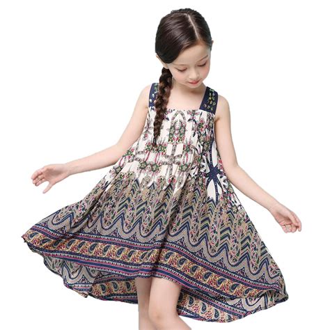 Childdkivy Girls Summer Dress 2018 Children Bohemian Style Print Dress