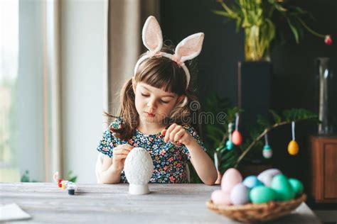 Little Girl Painting Easter Egg Stock Photo Image Of Holiday Cute