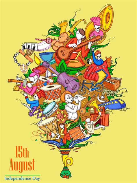 Indian Collage Illustration Showing Culture Tradition And Festival On Happy Independence Day Of