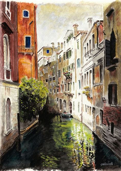 Venice Reflections A4 Size Art Print Of Italy Painting By Russellart