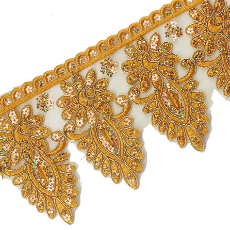 10yards Gold Sequin Lace Embroidery Cord Trim Ribbon Venice Applique