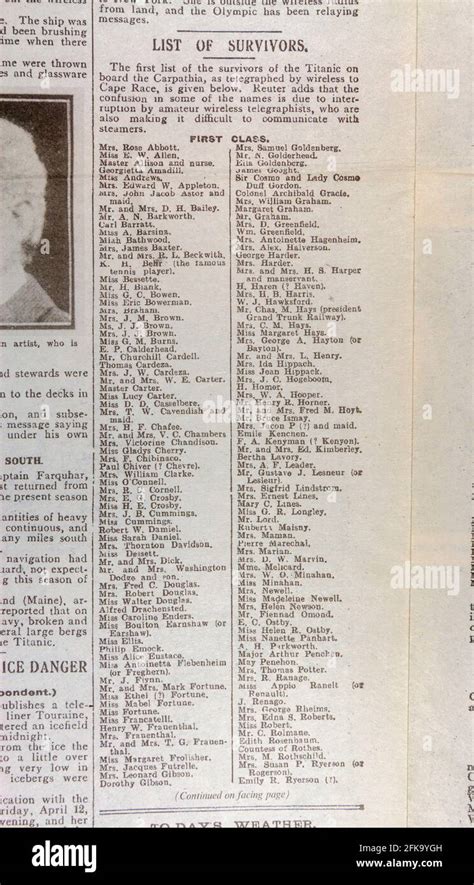 List Of Titanic Survivors First Class Inside The Daily Mirror