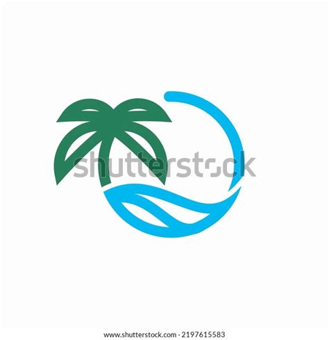 Palm Tree Ocean Wave Icon Vector Stock Vector Royalty Free 2197615583