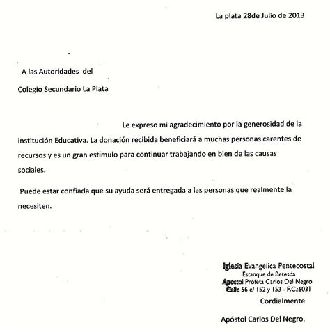 Carta De Agradecimiento Por Donacion Ejemplo Kulturaupice